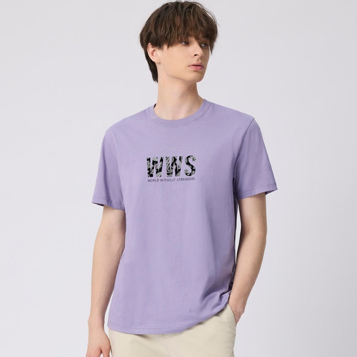 Men's Cotton Jersey Crewneck Short Sleeve Slim Fit Wws Print Tee - Giordano