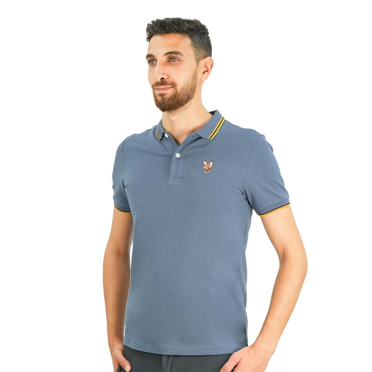 Men's Cotton Lycra Pique Polo - Slim Fit, Eagle Embroidery - Giordano