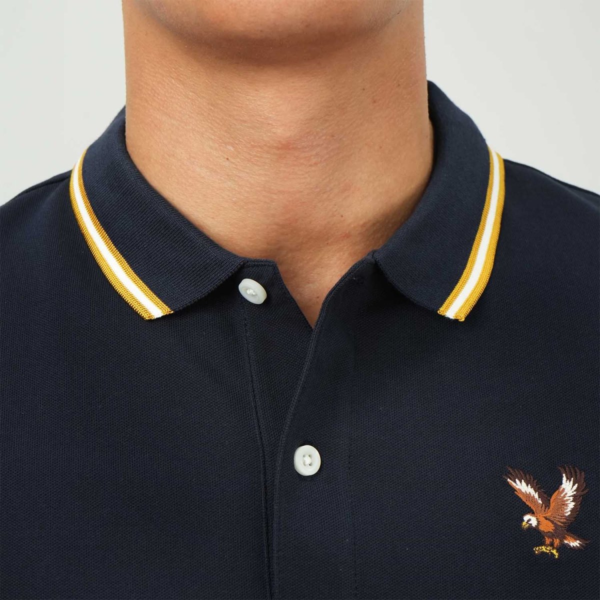 Men's Cotton Lycra Pique Polo - Slim Fit, Eagle Embroidery - Giordano