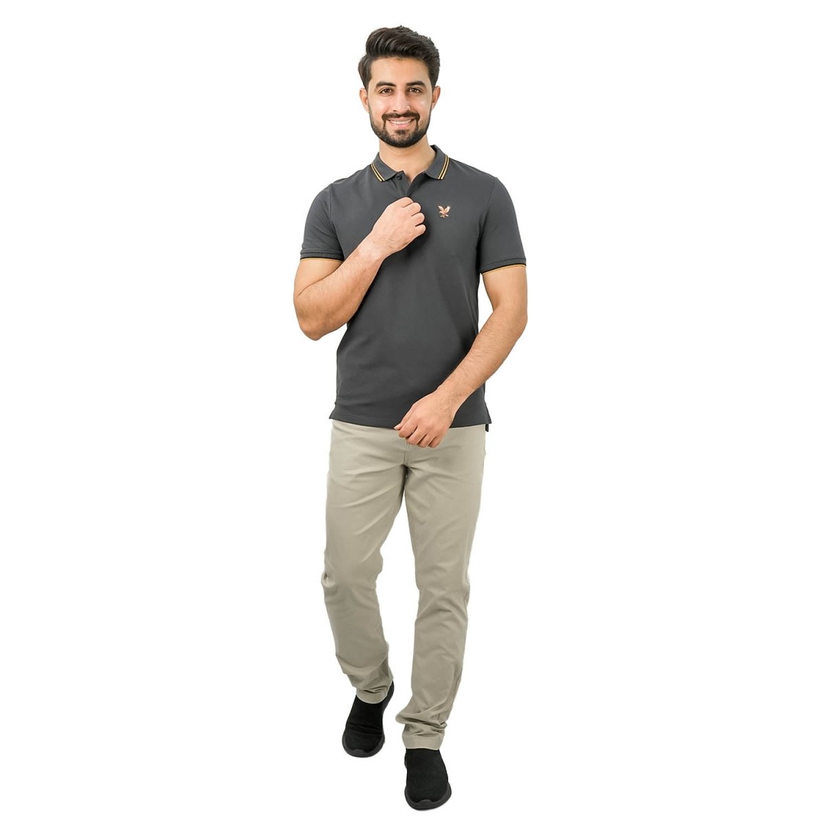 Men's Cotton Lycra Pique Polo - Slim Fit, Eagle Embroidery - Giordano