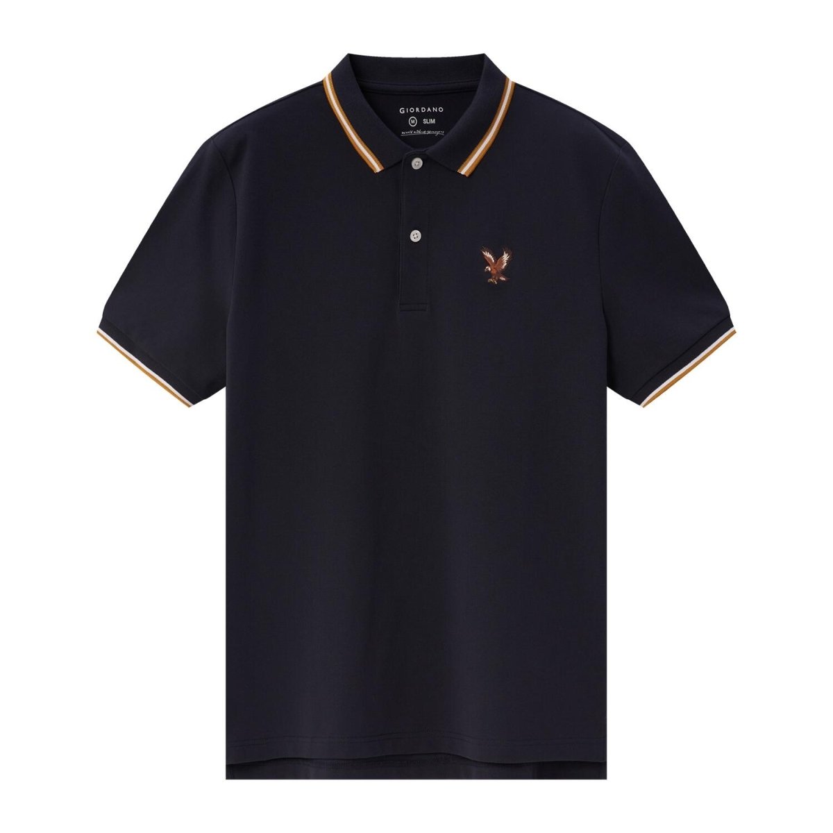 Men's Cotton Lycra Pique Polo - Slim Fit, Eagle Embroidery - Giordano