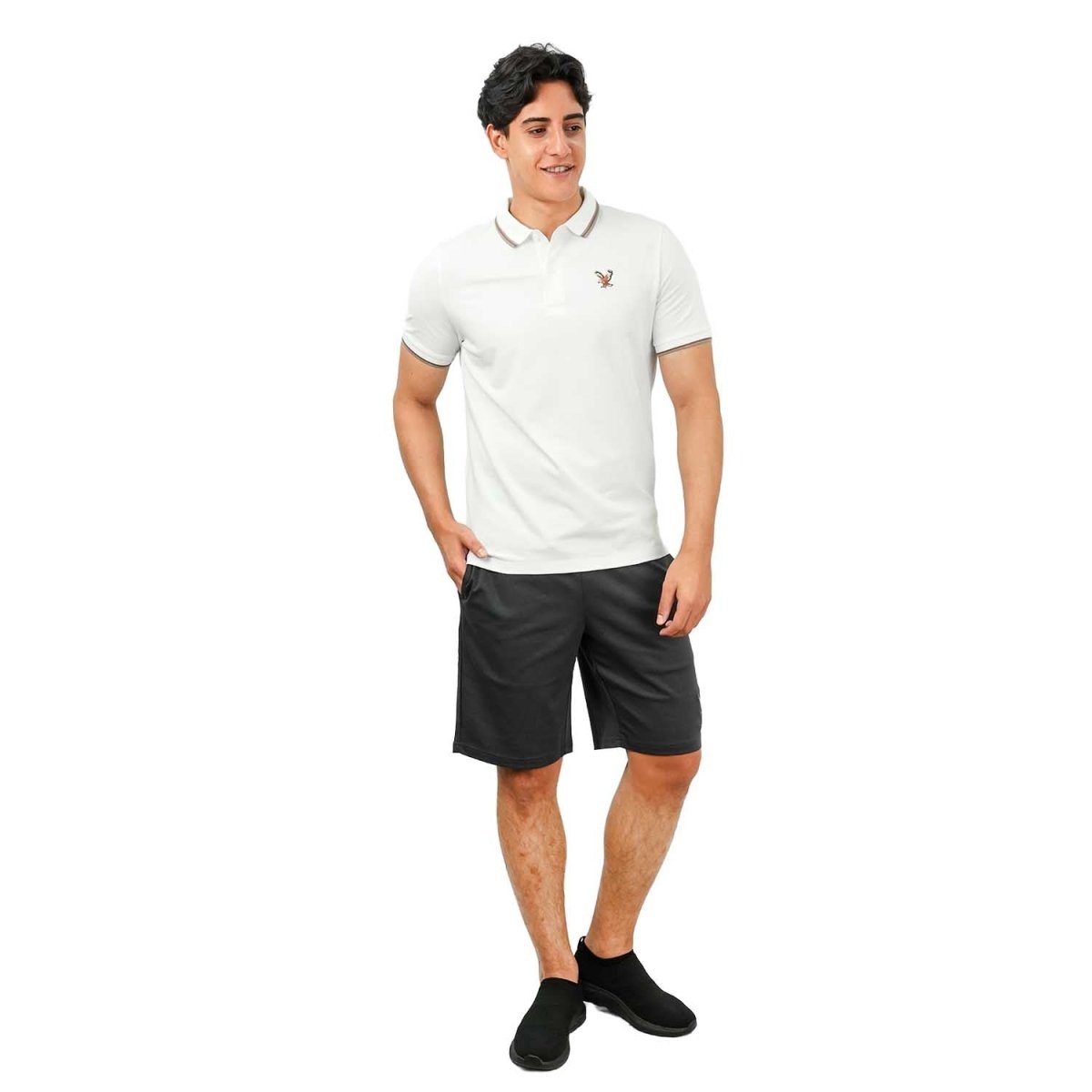 Men's Cotton Lycra Pique Polo - Slim Fit, Eagle Embroidery - Giordano