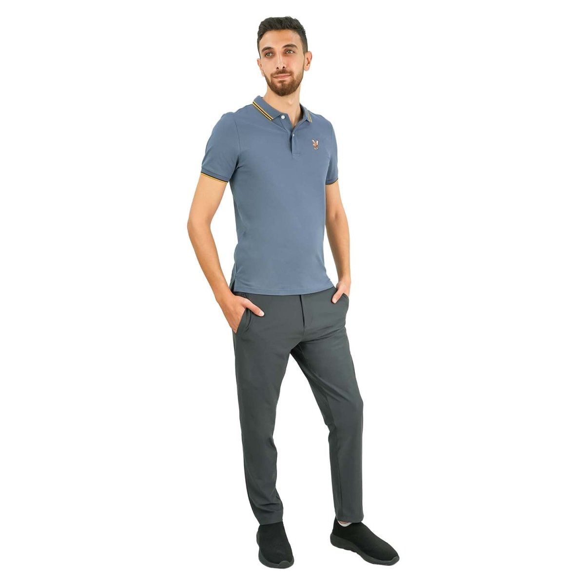 Men's Cotton Lycra Pique Polo - Slim Fit, Eagle Embroidery - Giordano