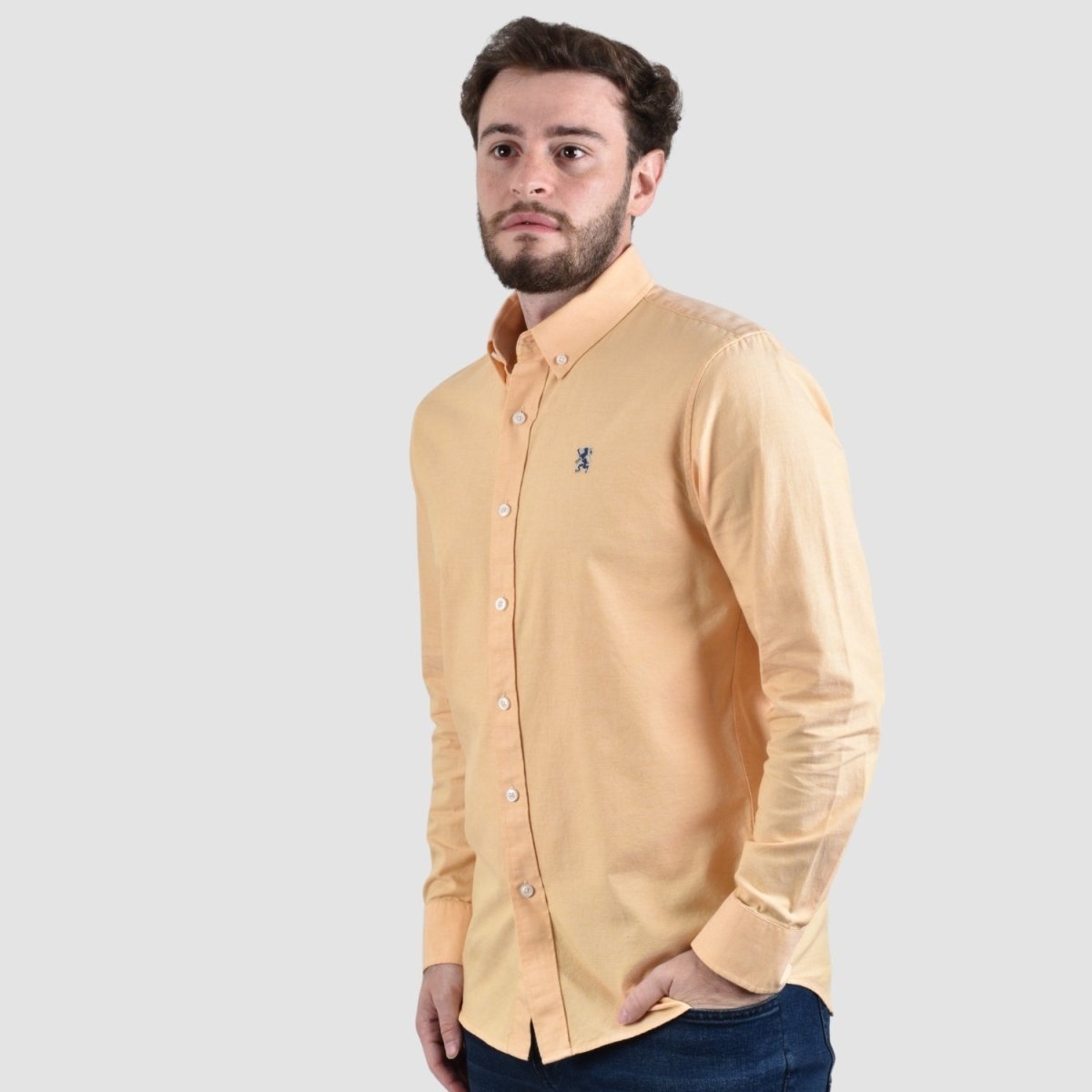 Men's Cotton Oxford Full Opening Long Sleeve Slim Fit Shirt - Giordano
