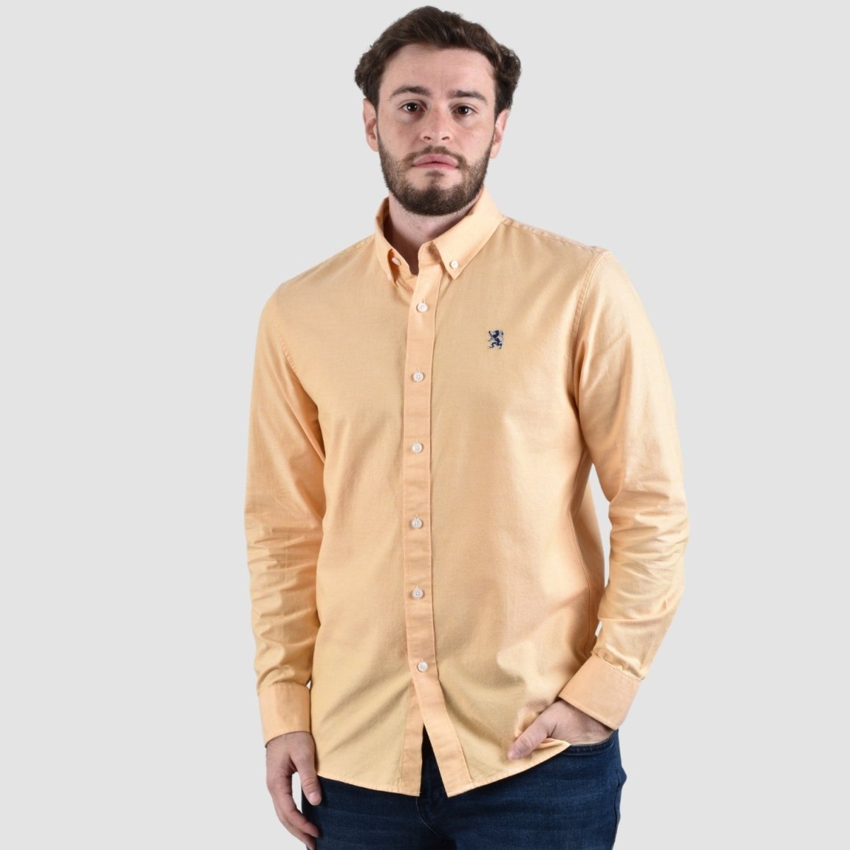 Men's Cotton Oxford Full Opening Long Sleeve Slim Fit Shirt - Giordano