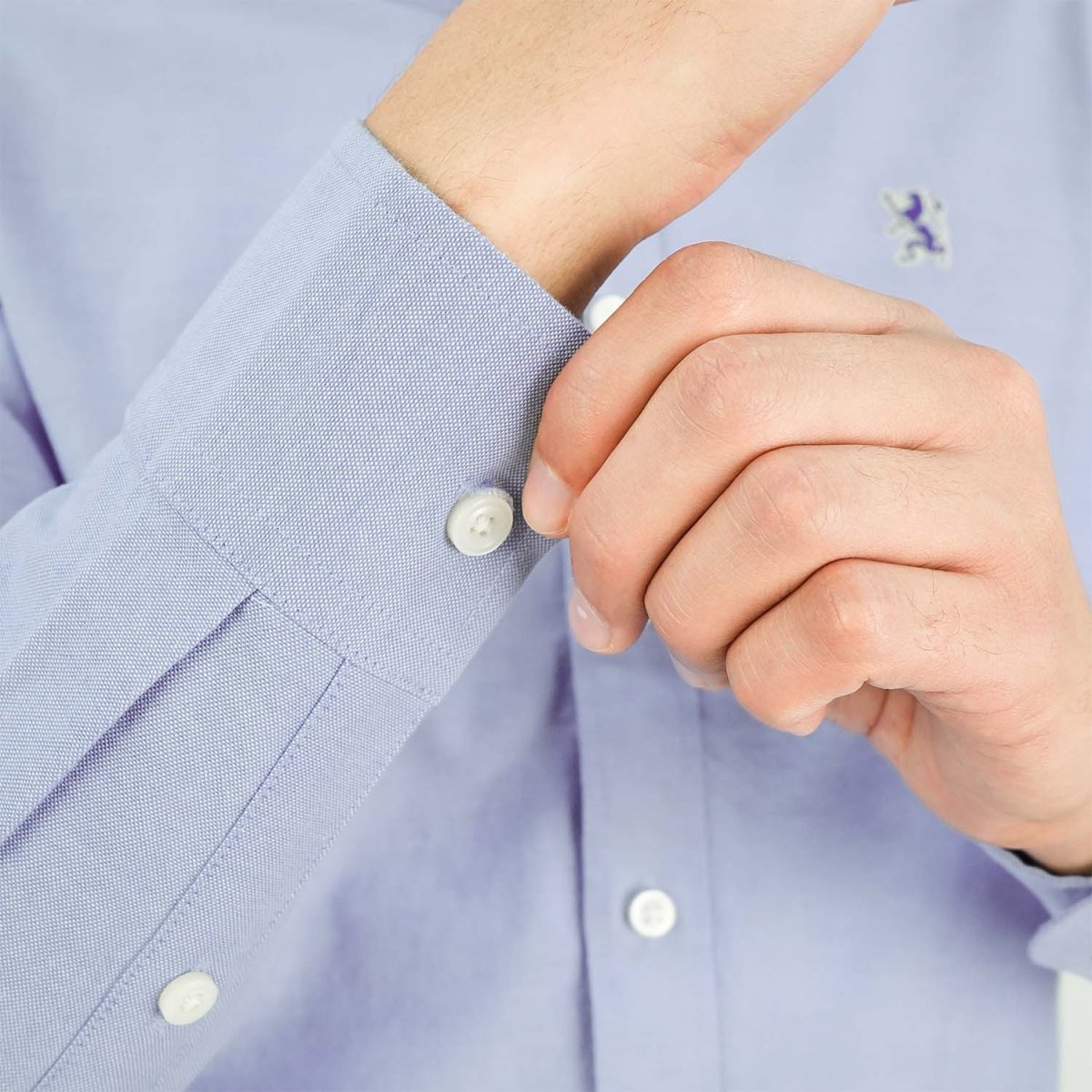 Men's Cotton Oxford Shirt - Small Lion Embroidery, Slim Fit, Full Button - Giordano
