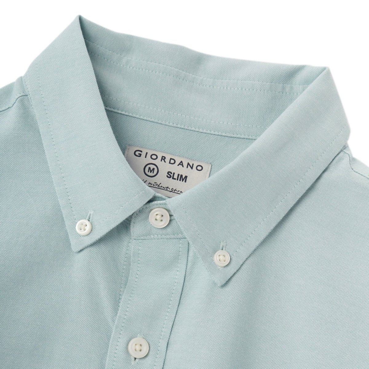 Men's Cotton Oxford Shirt - Small Lion Embroidery, Slim Fit, Full Button - Giordano
