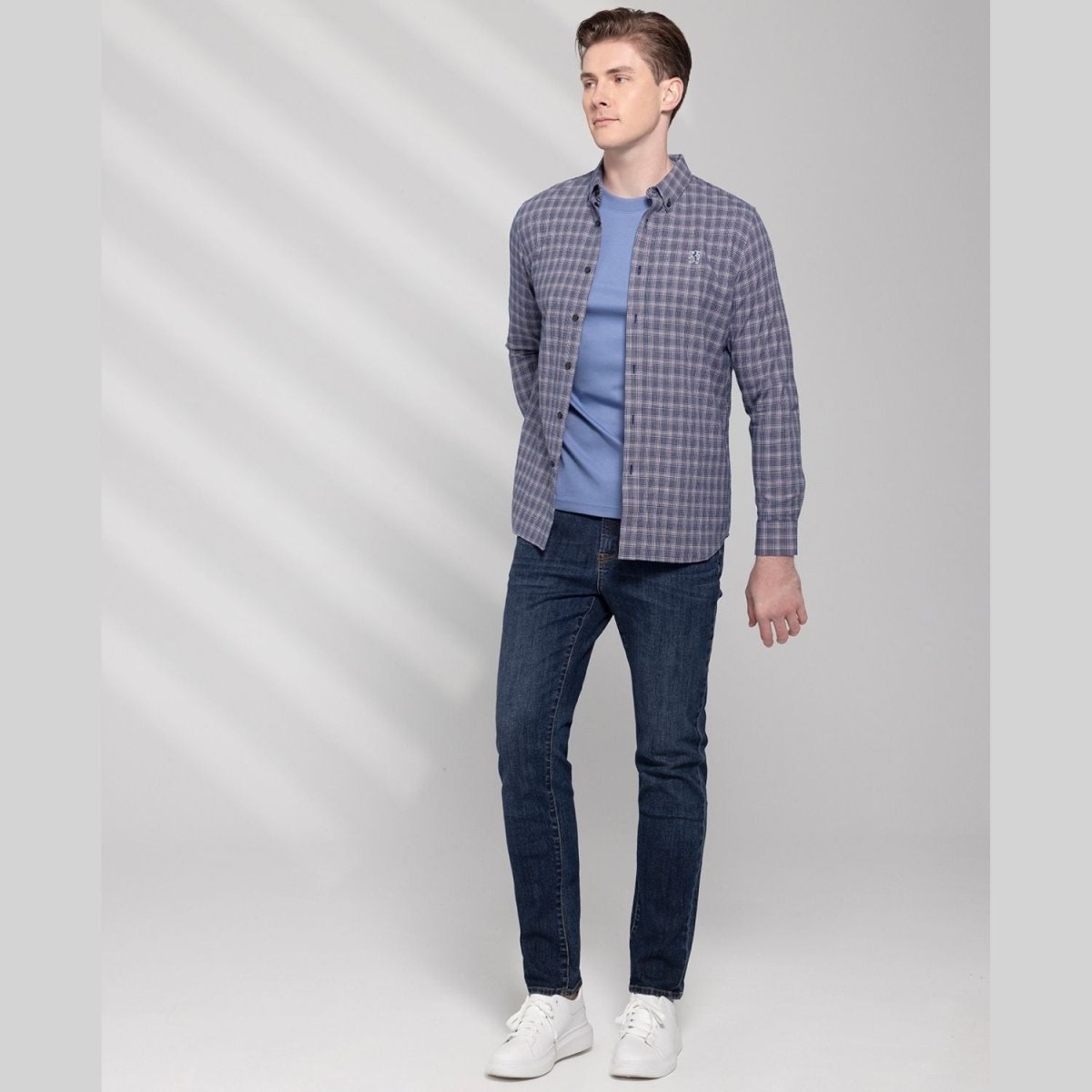 Men's Cotton Oxford Shirt - Small Lion Embroidery, Slim Fit, Full Button - Giordano