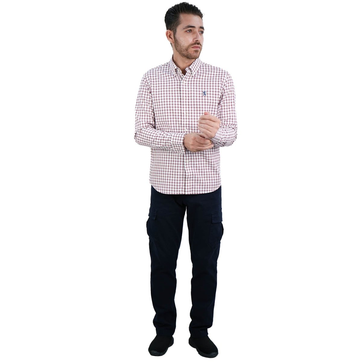 Men's Cotton Oxford Shirt - Small Lion Embroidery, Slim Fit, Full Button - Giordano