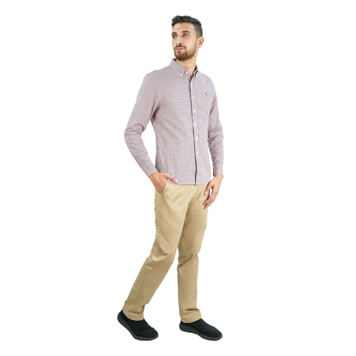 Men's Cotton Oxford Shirt - Small Lion Embroidery, Slim Fit, Full Button - Giordano