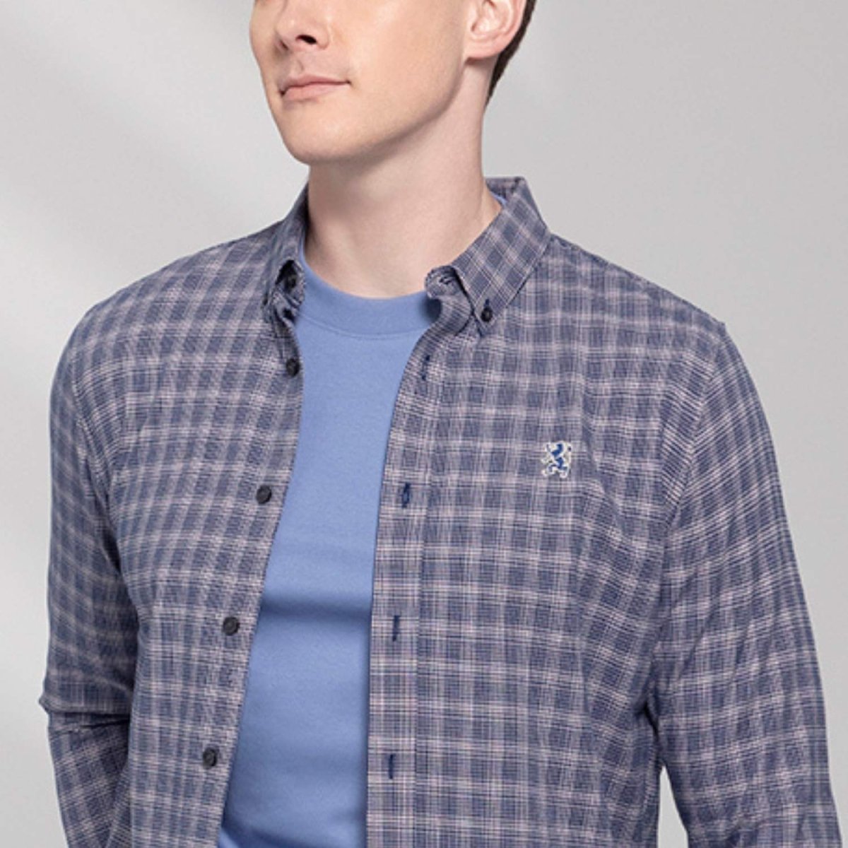 Men's Cotton Oxford Shirt - Small Lion Embroidery, Slim Fit, Full Button - Giordano
