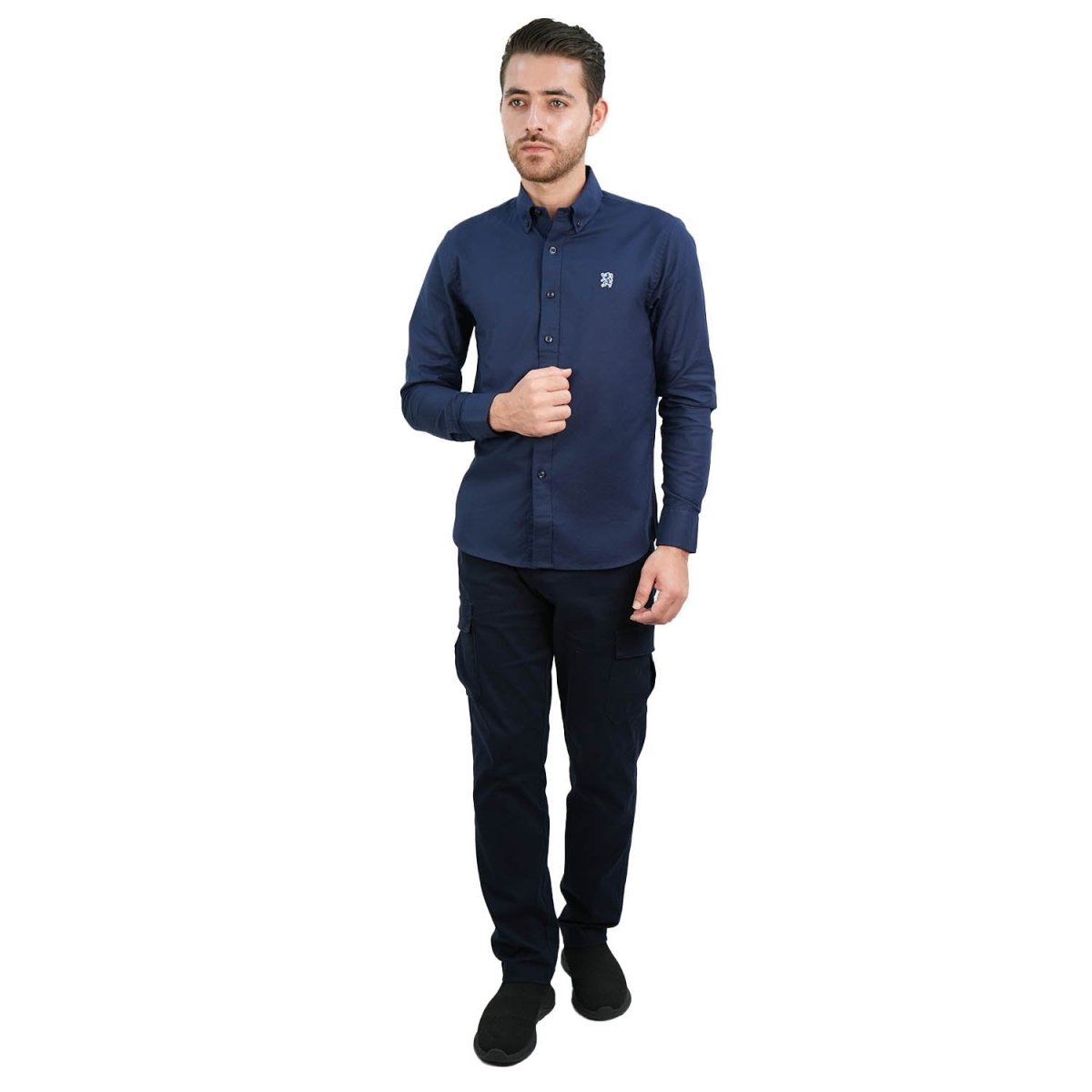 Men's Cotton Oxford Shirt - Small Lion Embroidery, Slim Fit, Full Button - Giordano