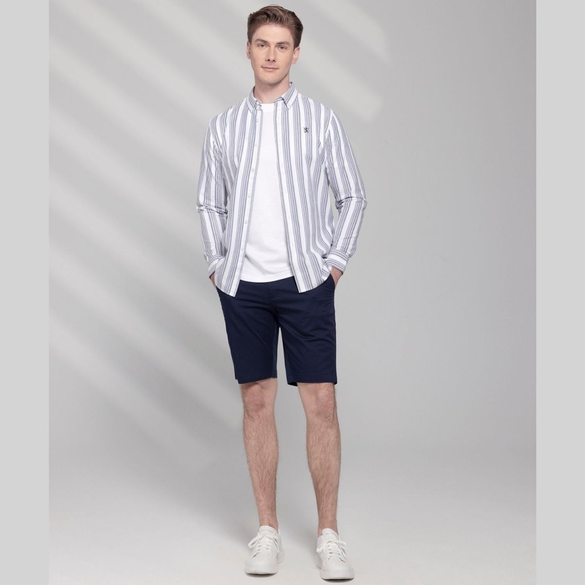 Men's Cotton Oxford Shirt - Small Lion Embroidery, Slim Fit, Full Button - Giordano