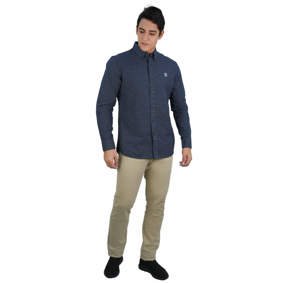 Men's Cotton Oxford Shirt - Small Lion Embroidery, Slim Fit, Full Button - Giordano