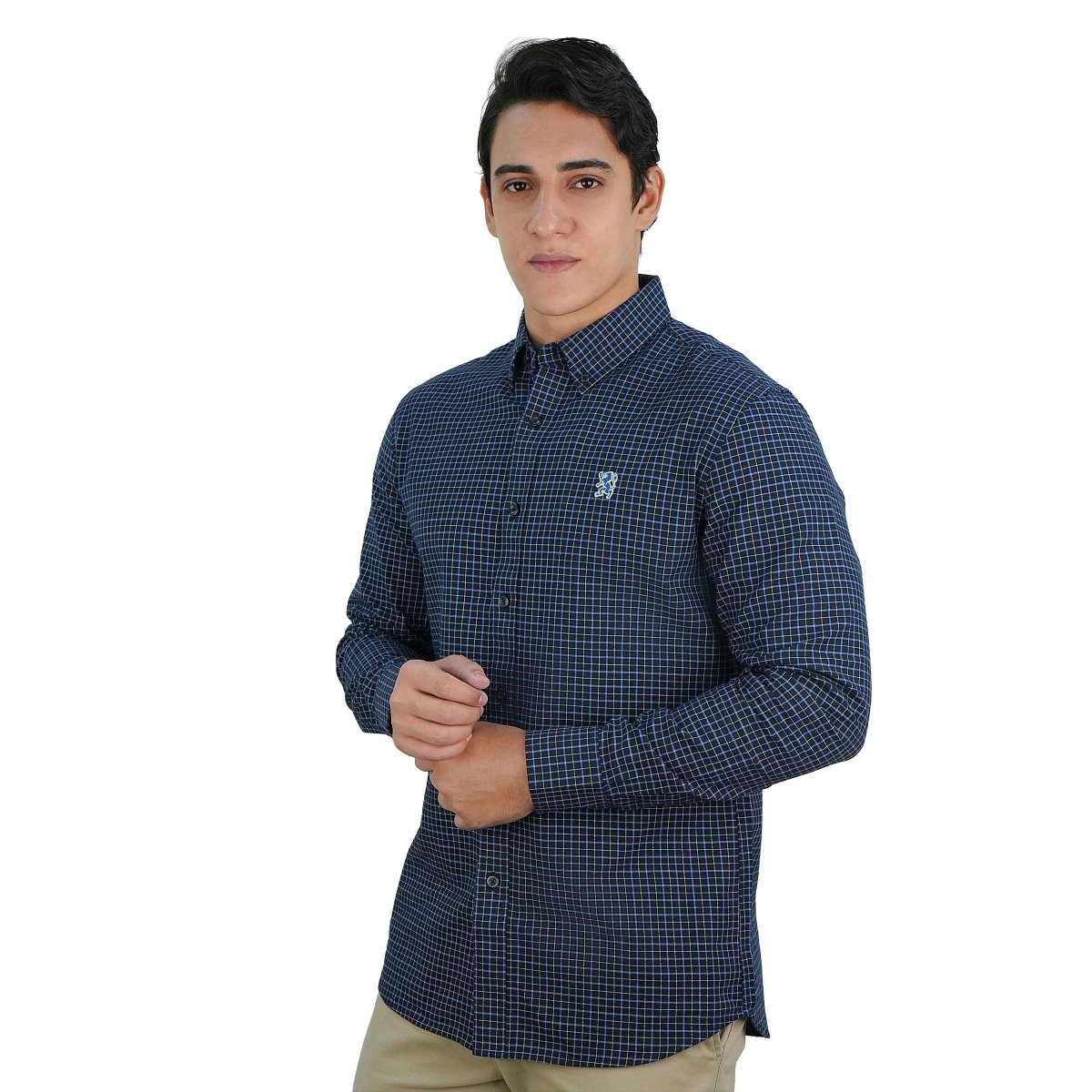 Men's Cotton Oxford Shirt - Small Lion Embroidery, Slim Fit, Full Button - Giordano