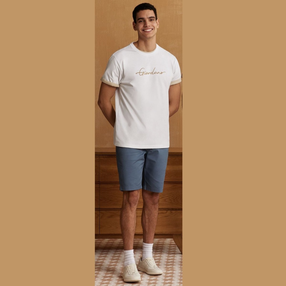 Men's Cotton Twill Bermuda Shorts: Slim Fit, Elastic Waist, Ultimate Comfort - Giordano