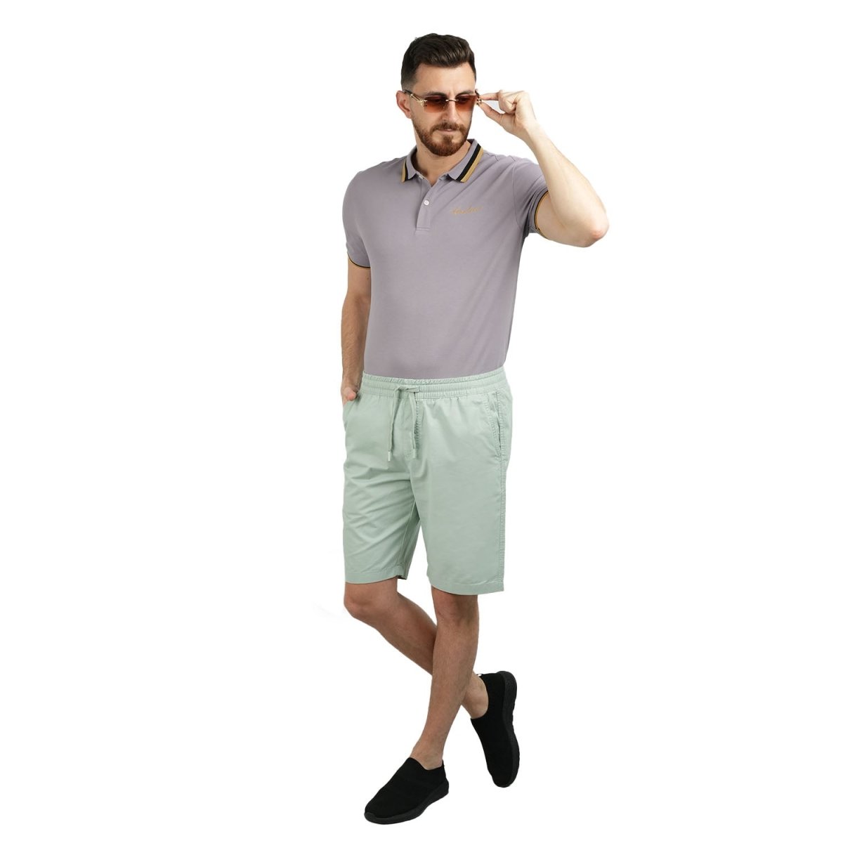 Men's Cotton Twill Bermuda Shorts: Slim Fit, Elastic Waist, Ultimate Comfort - Giordano