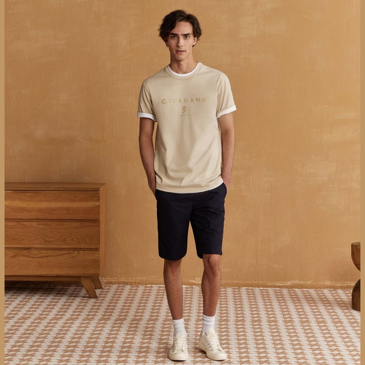 Men's Cotton Twill Bermuda Shorts: Slim Fit, Elastic Waist, Ultimate Comfort - Giordano