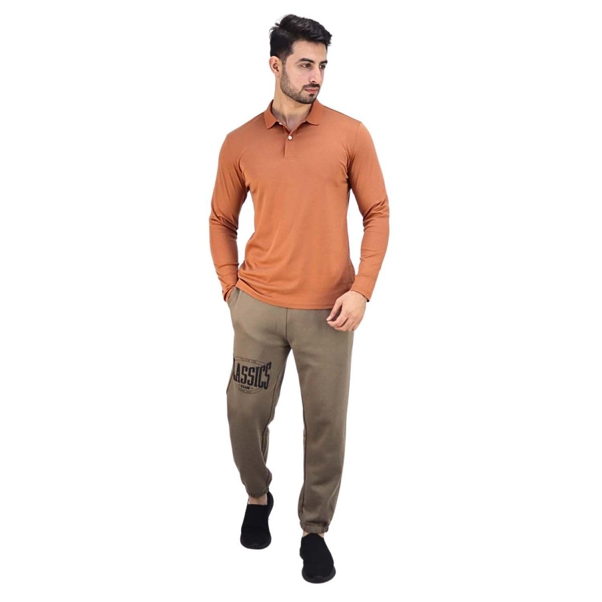 Men's Flat Knit Collar Long Sleeve Liquid Touch Slim Fit Solid Color Polo S - Shop Giordano