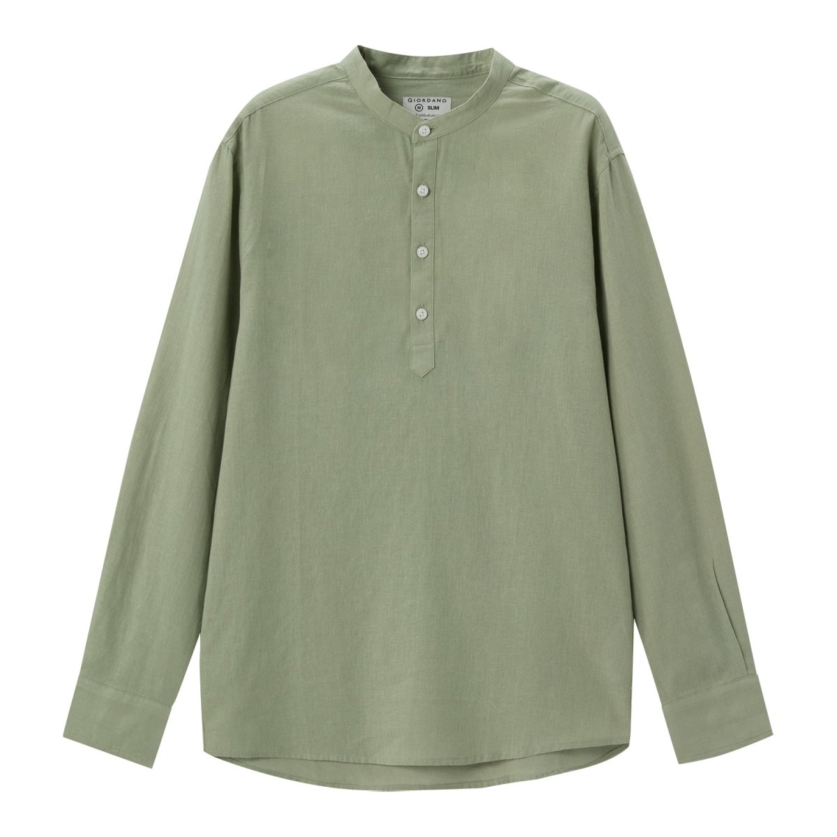 Men's Linen Cotton Poplin Shirt | Slim Fit, Band Collar - Giordano