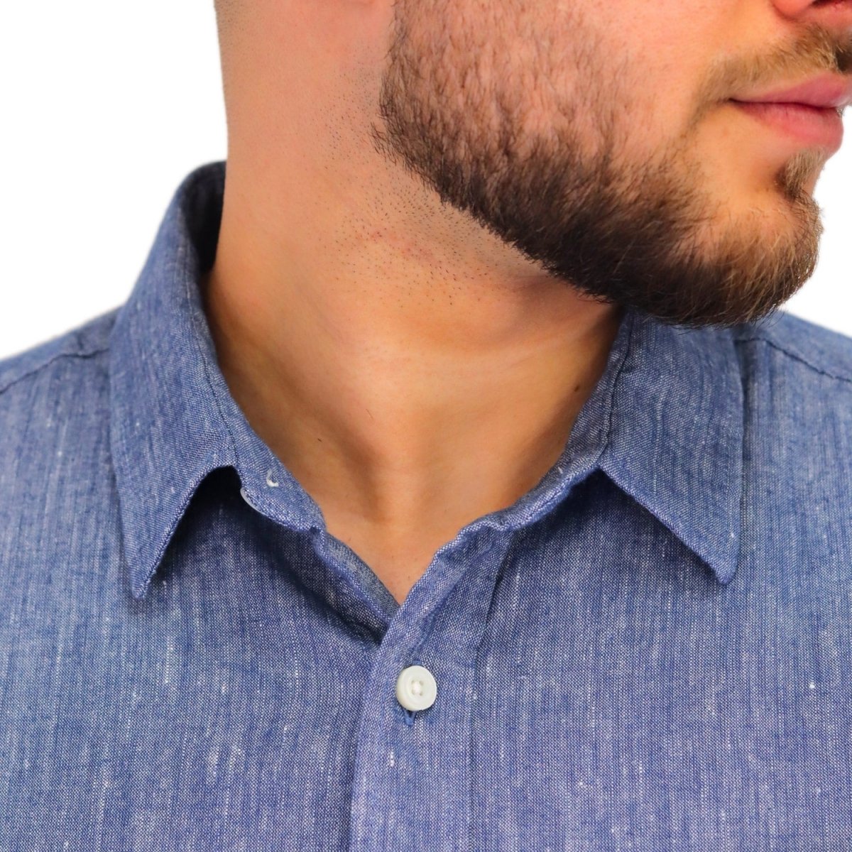 Men's Linen Long Sleeve Slim Fit Front Button Garment Wash Shirt - Giordano