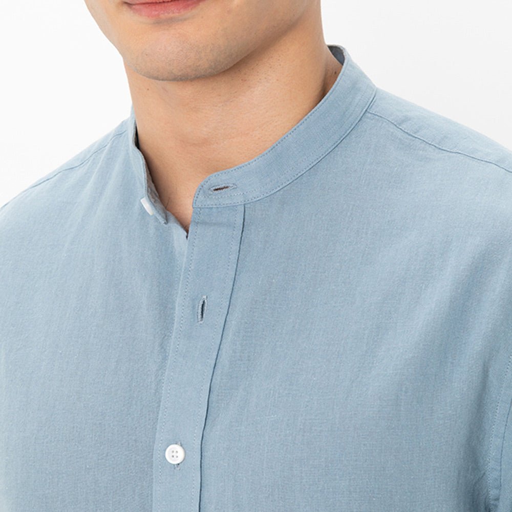 Men's Linen Poplin Blend Stand Collar Shirt - Giordano