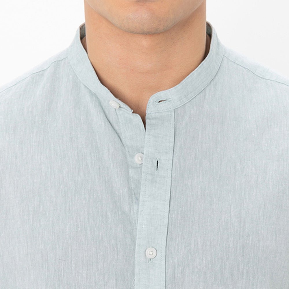 Men's Linen Poplin Blend Stand Collar Shirt - Giordano