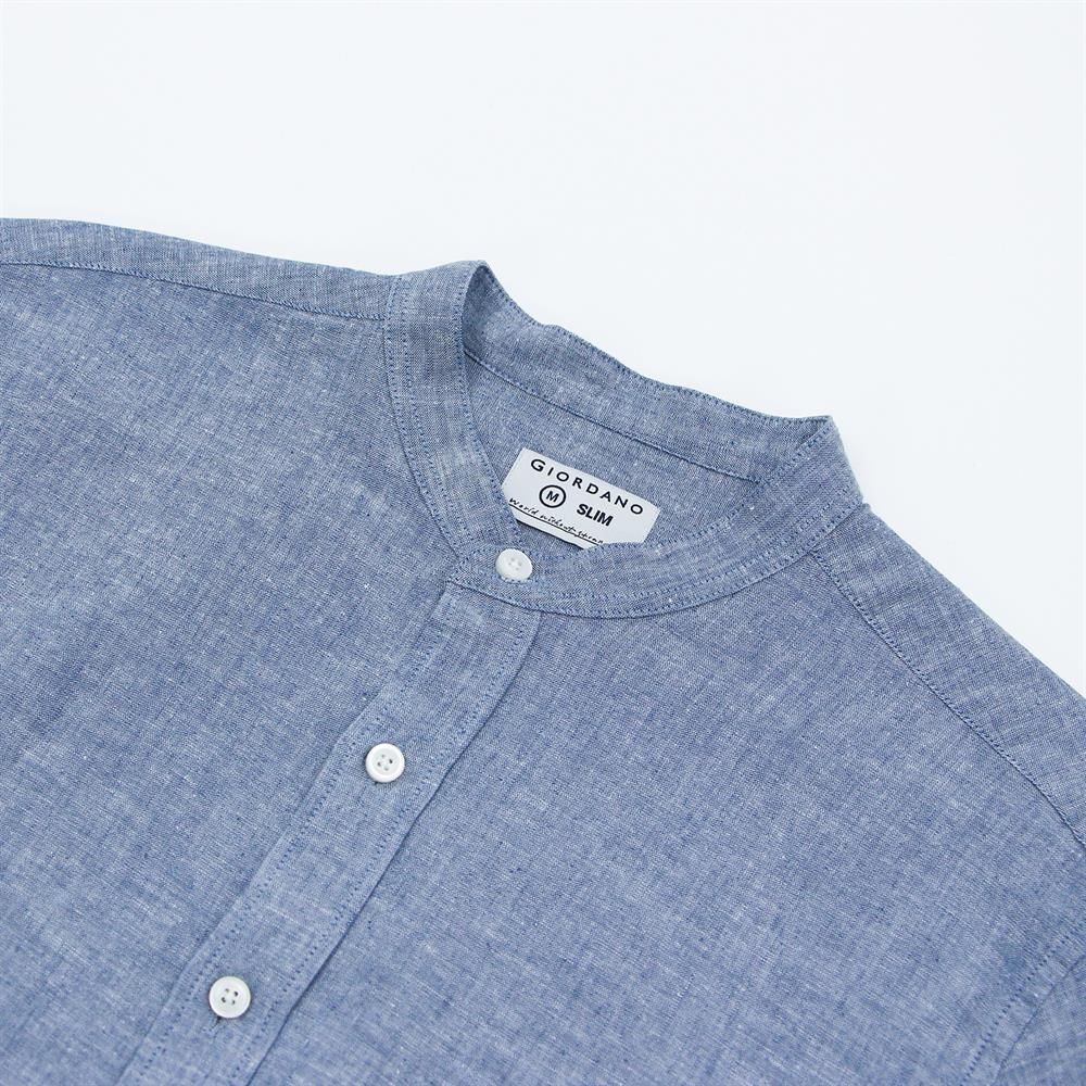 Men's Linen Poplin Blend Stand Collar Shirt - Giordano