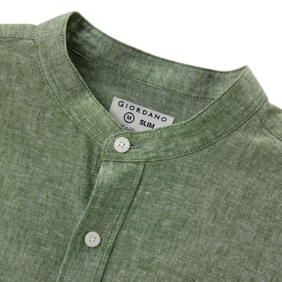 Men's Linen Poplin Blend Stand Collar Shirt - Giordano