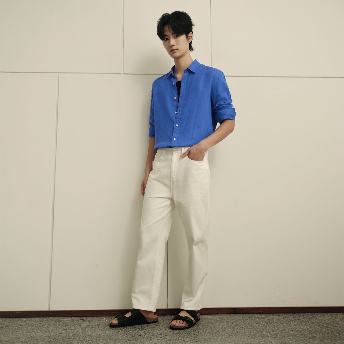 Men’S Linen Poplin Long Sleeve Shirt | Korea Collection - Giordano
