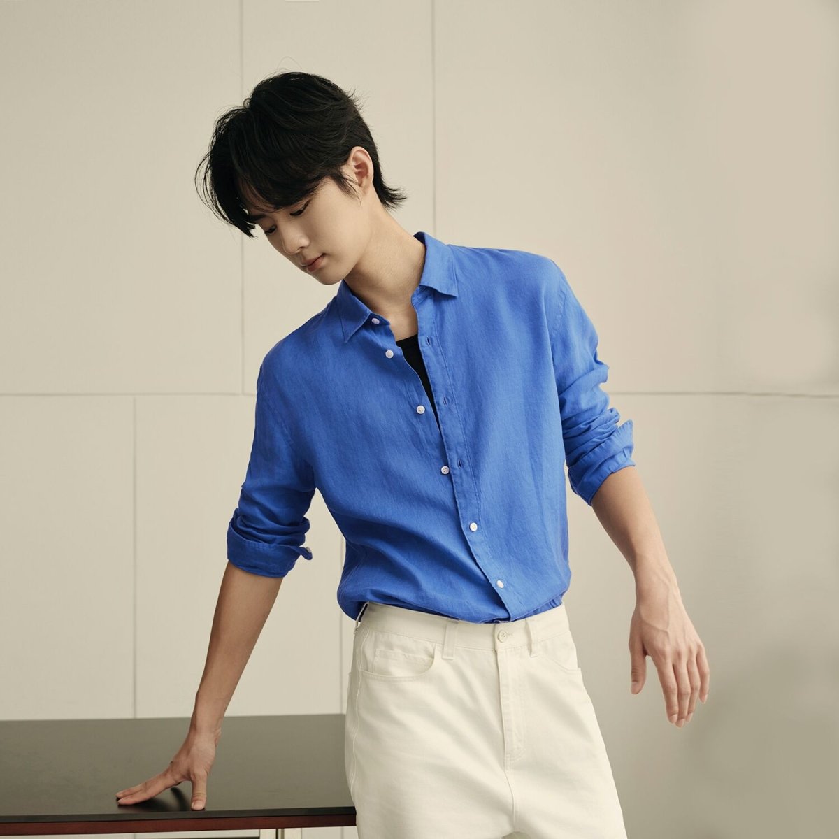 Men’S Linen Poplin Long Sleeve Shirt | Korea Collection - Giordano