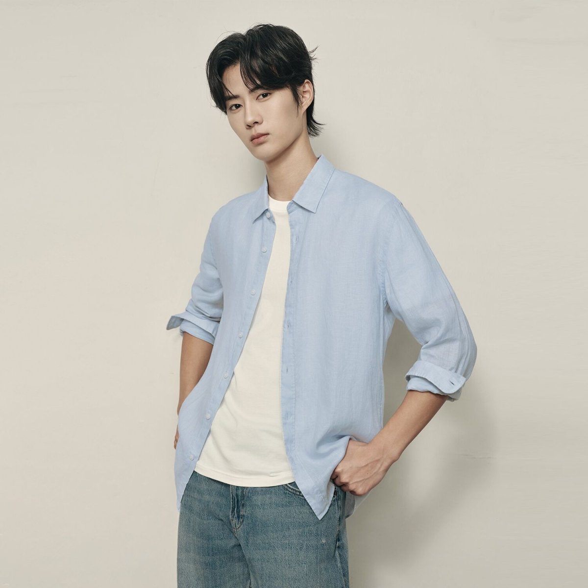 Men’S Linen Poplin Long Sleeve Shirt | Korea Collection - Giordano