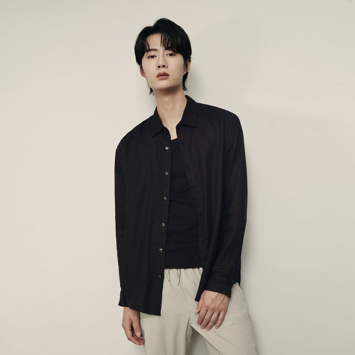 Men’S Linen Poplin Long Sleeve Shirt | Korea Collection - Giordano