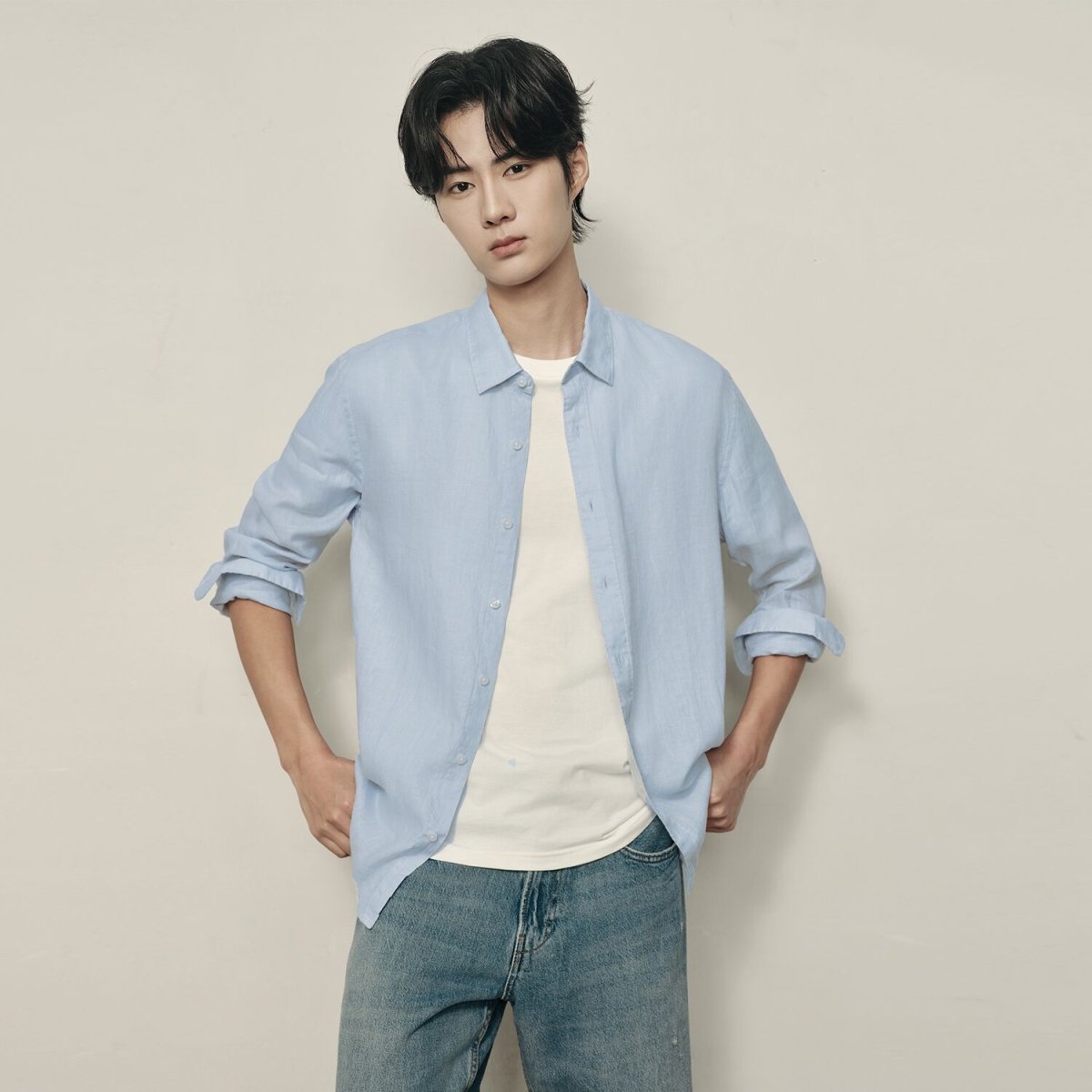 Men’S Linen Poplin Long Sleeve Shirt | Korea Collection - Giordano