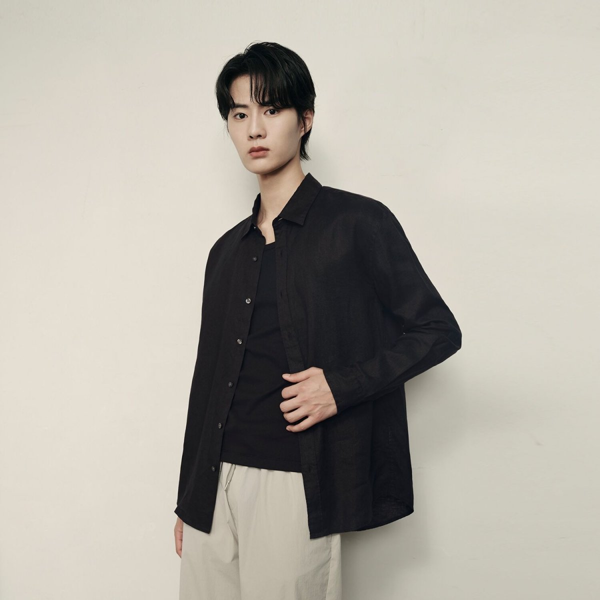 Men’S Linen Poplin Long Sleeve Shirt | Korea Collection - Giordano