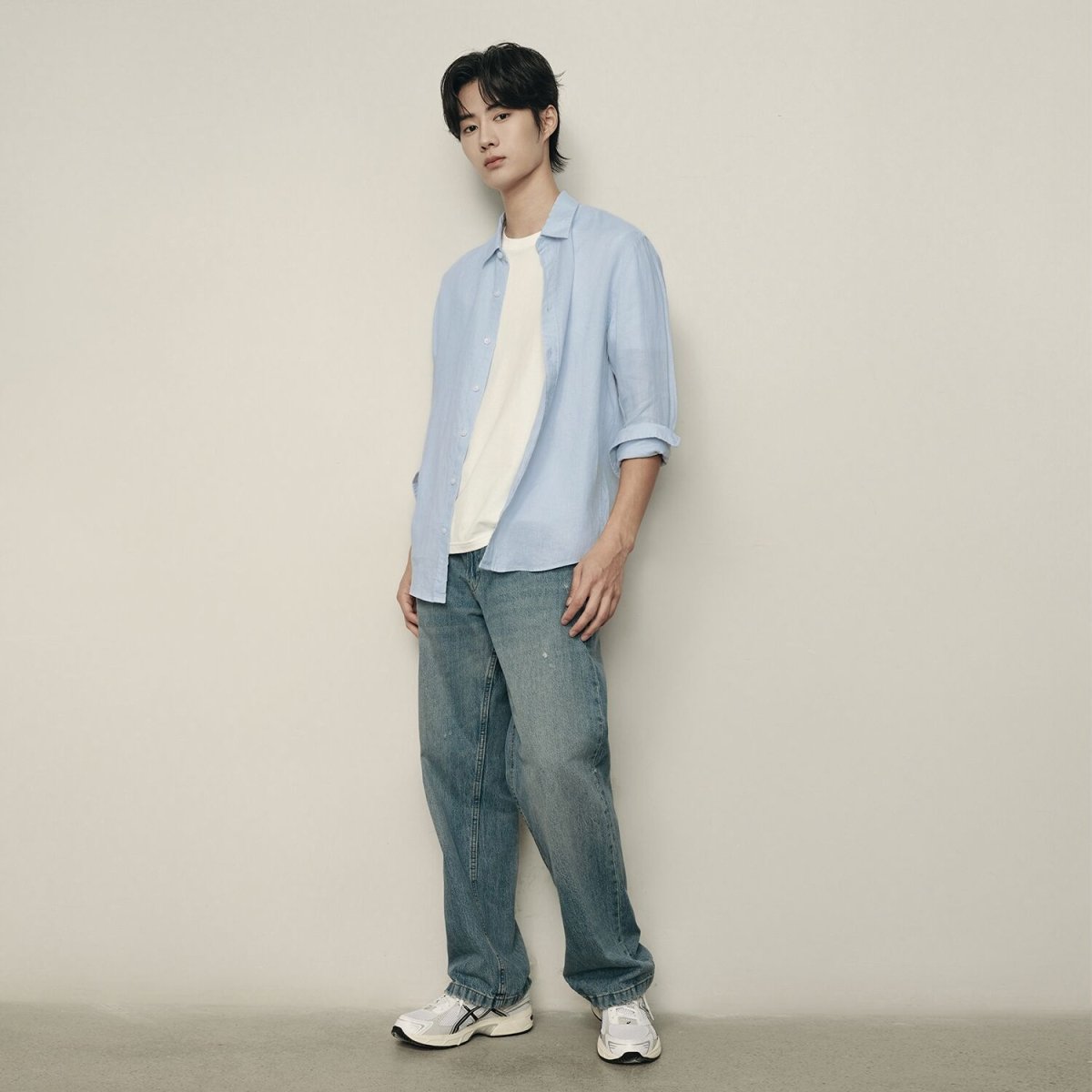 Men’S Linen Poplin Long Sleeve Shirt | Korea Collection - Giordano