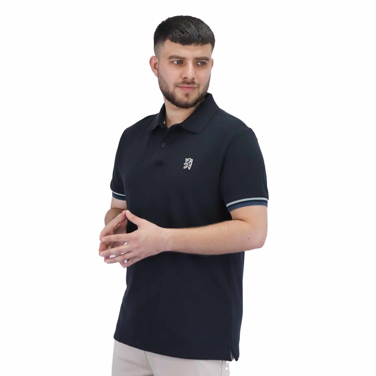 Men's Performance Slim Fit Lion Embroidery Solid Polo S - Shop Giordano