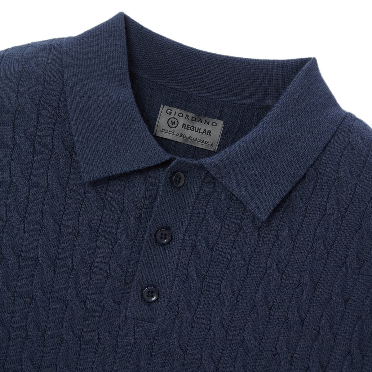 Men’S Regular Fit Cable Knit Polo Sweater - Giordano