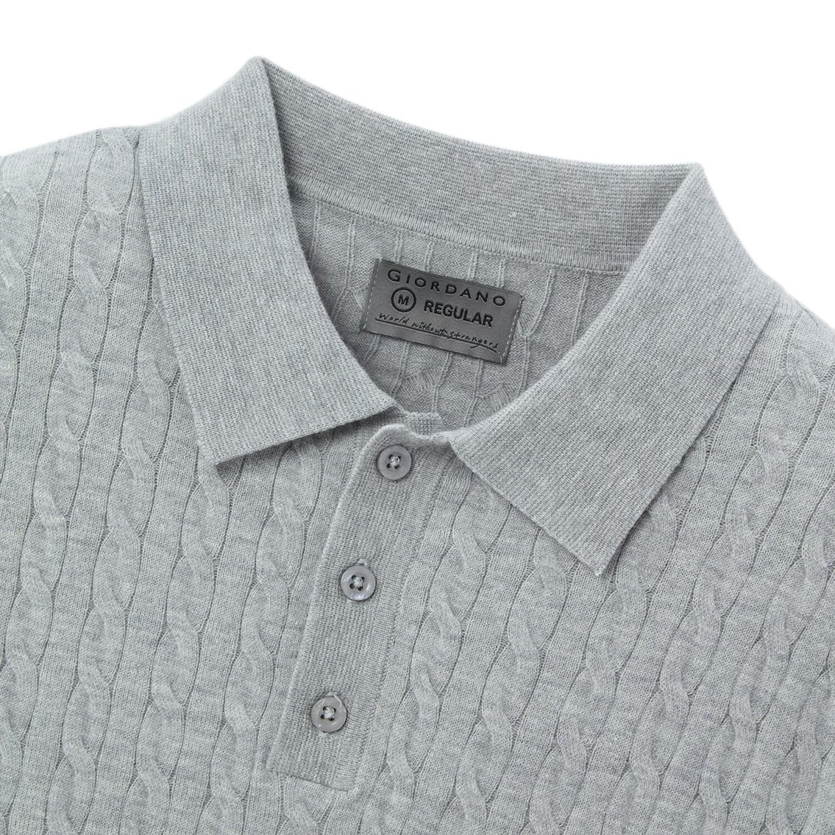 Men’S Regular Fit Cable Knit Polo Sweater - Giordano