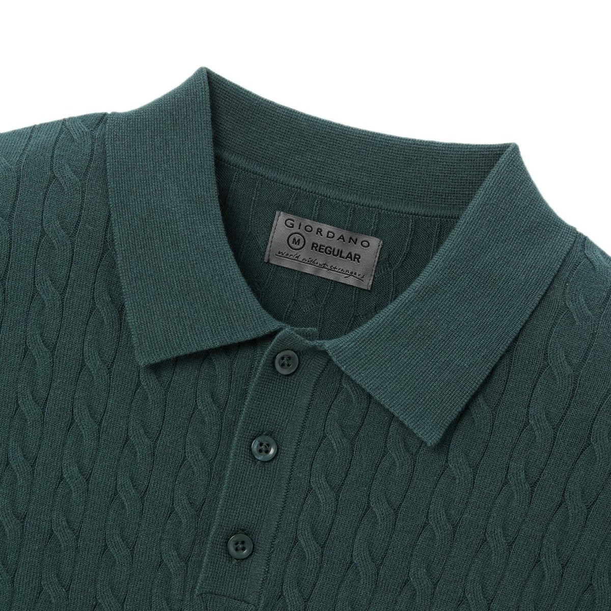 Men’S Regular Fit Cable Knit Polo Sweater - Giordano