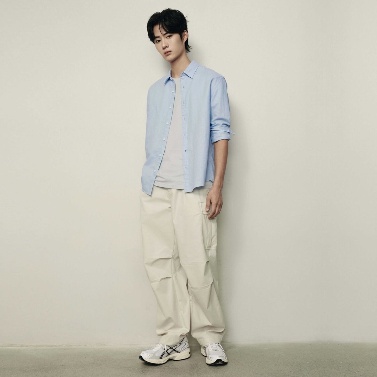 Men’S Regular Fit Linen - Cotton Poplin Long Sleeve Shirt | Korea Collection - Giordano