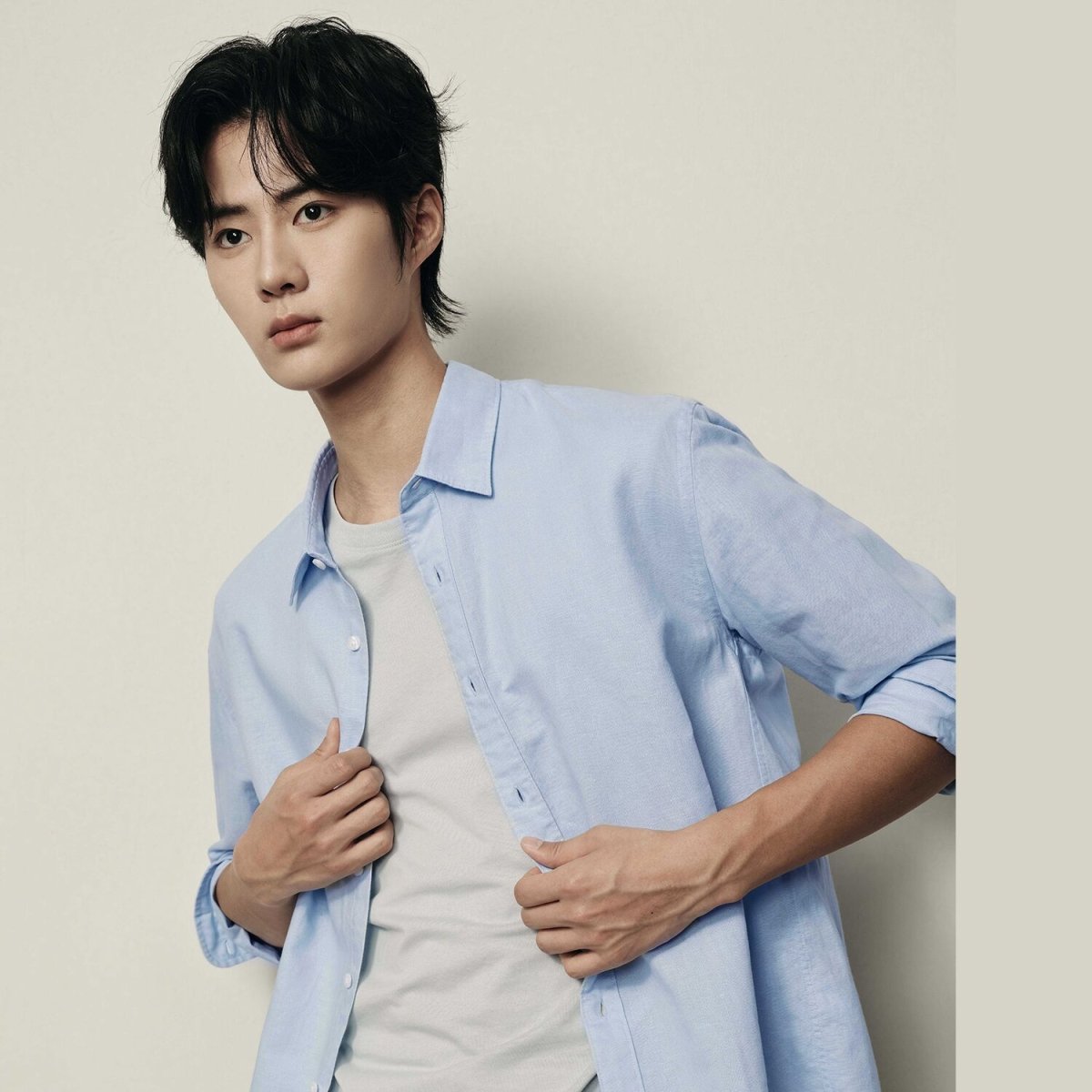 Men’S Regular Fit Linen - Cotton Poplin Long Sleeve Shirt | Korea Collection - Giordano