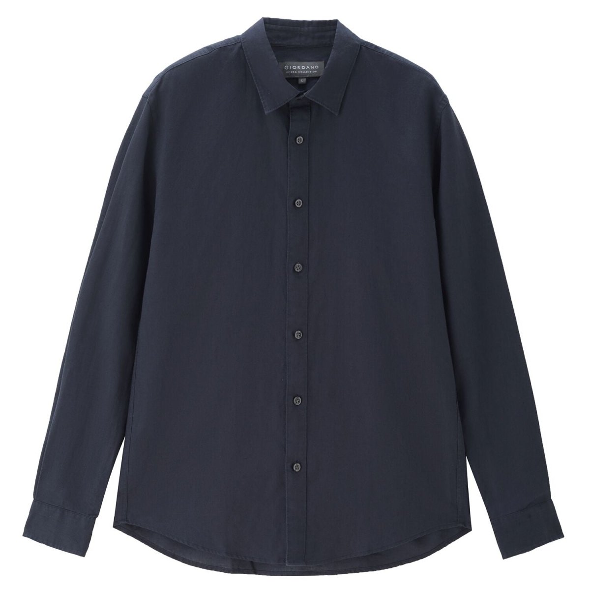 Men’S Regular Fit Linen - Cotton Poplin Long Sleeve Shirt | Korea Collection - Giordano