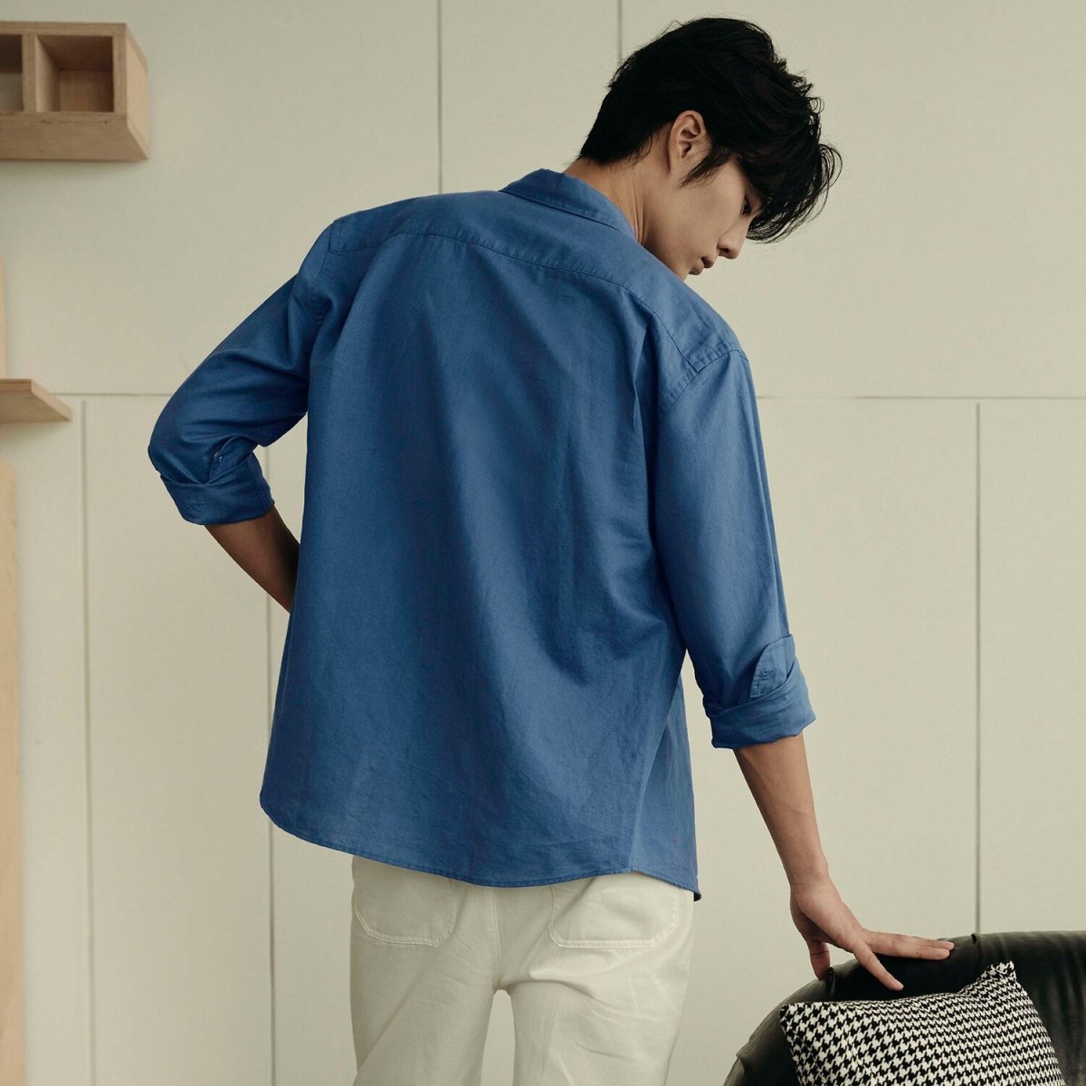 Men’S Regular Fit Linen - Cotton Poplin Long Sleeve Shirt | Korea Collection - Giordano