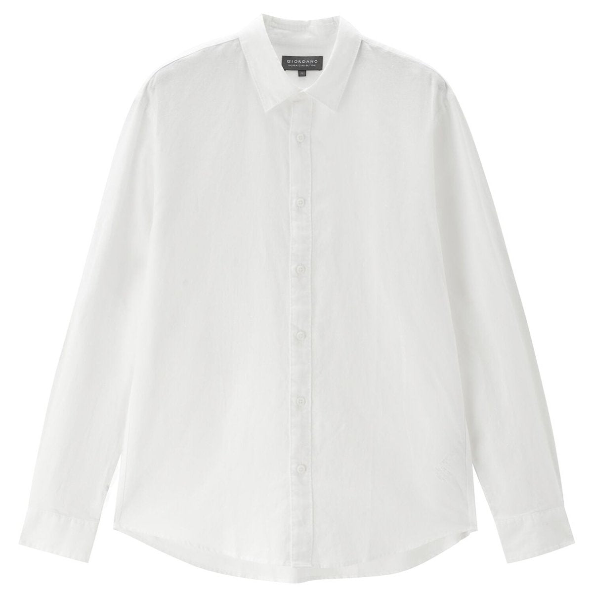 Men’S Regular Fit Linen - Cotton Poplin Long Sleeve Shirt | Korea Collection - Giordano
