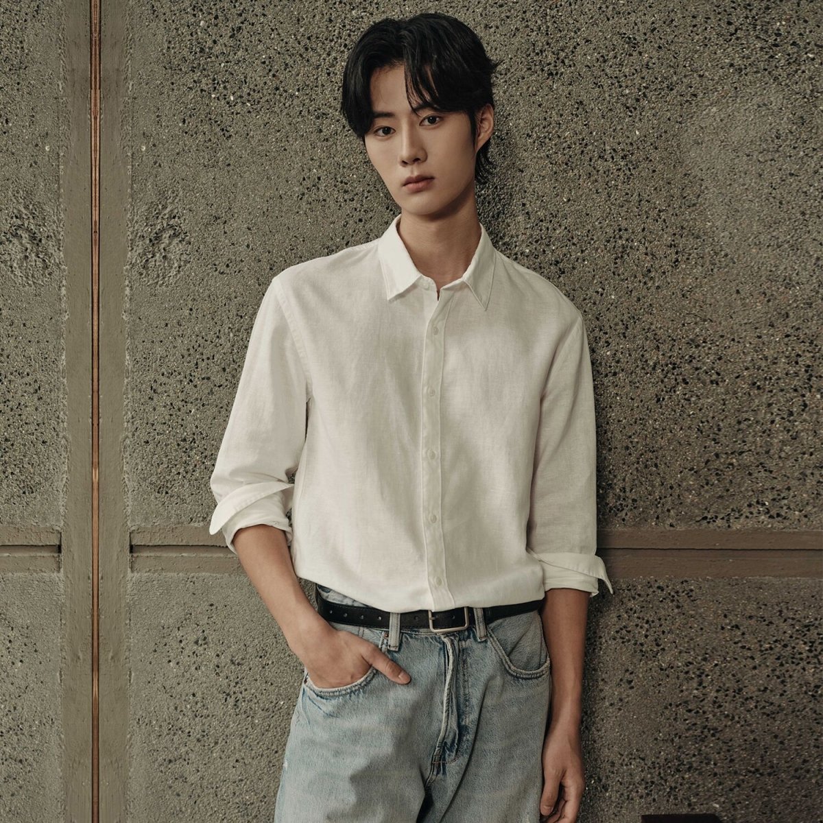 Men’S Regular Fit Linen - Cotton Poplin Long Sleeve Shirt | Korea Collection - Giordano
