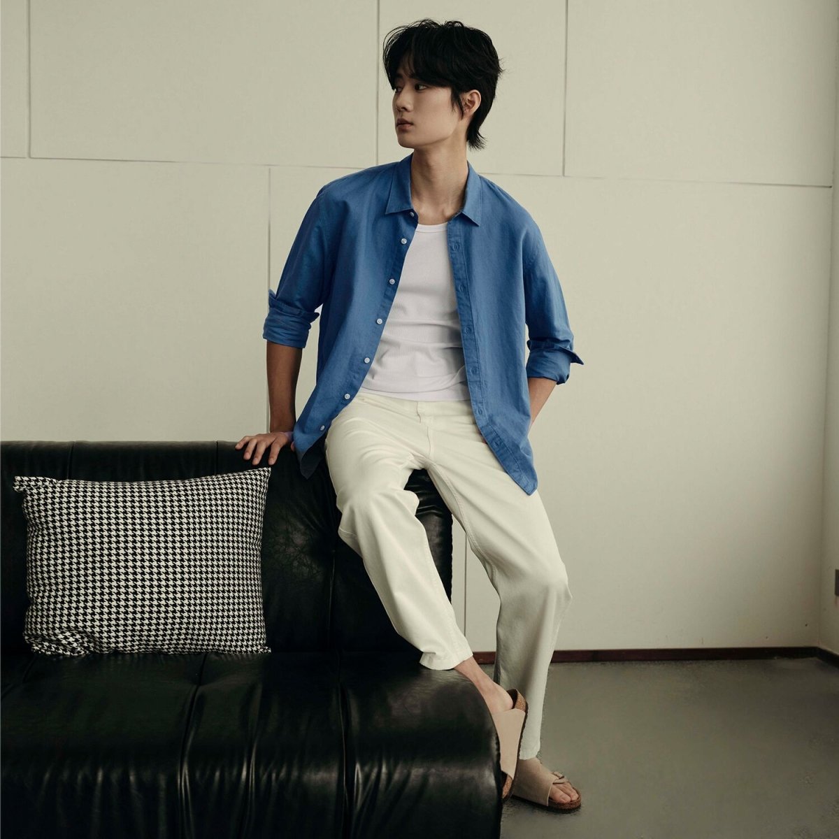 Men’S Regular Fit Linen - Cotton Poplin Long Sleeve Shirt | Korea Collection - Giordano