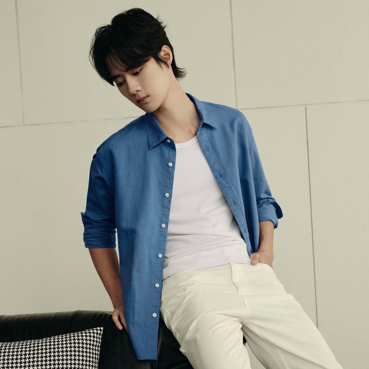 Men’S Regular Fit Linen - Cotton Poplin Long Sleeve Shirt | Korea Collection - Giordano