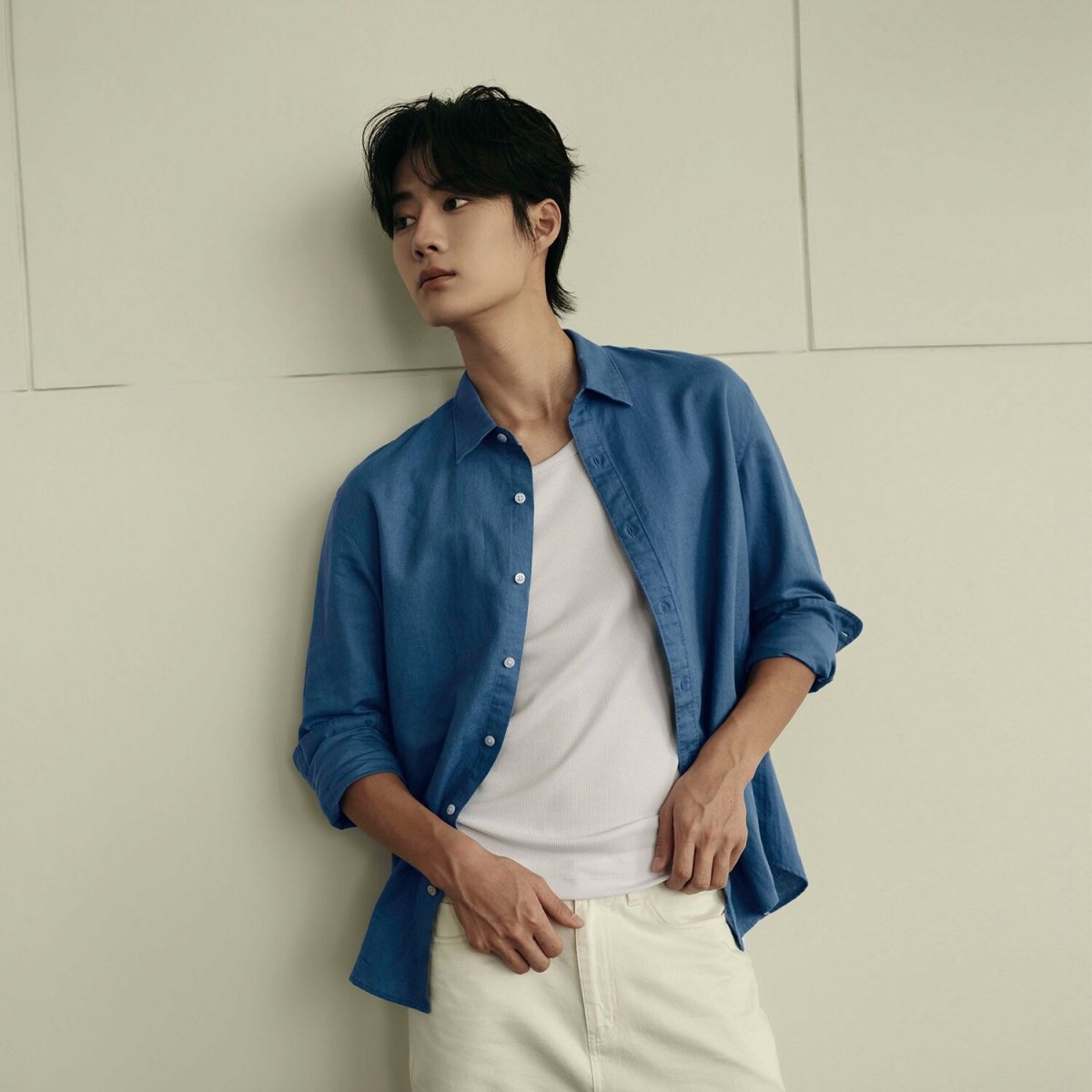 Men’S Regular Fit Linen - Cotton Poplin Long Sleeve Shirt | Korea Collection - Giordano