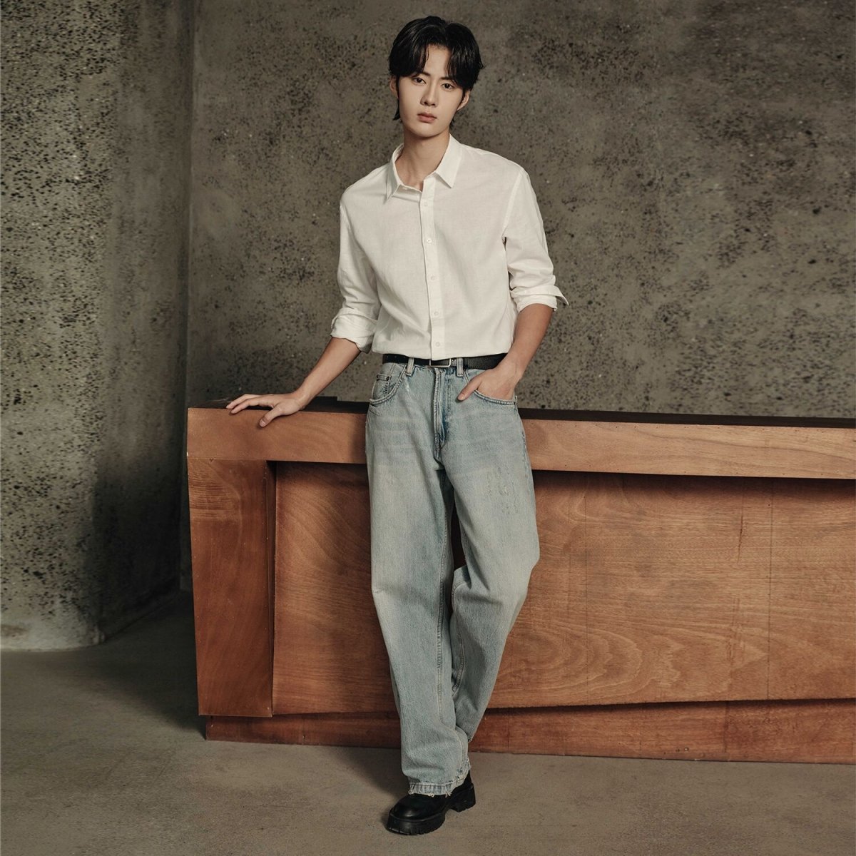Men’S Regular Fit Linen - Cotton Poplin Long Sleeve Shirt | Korea Collection - Giordano
